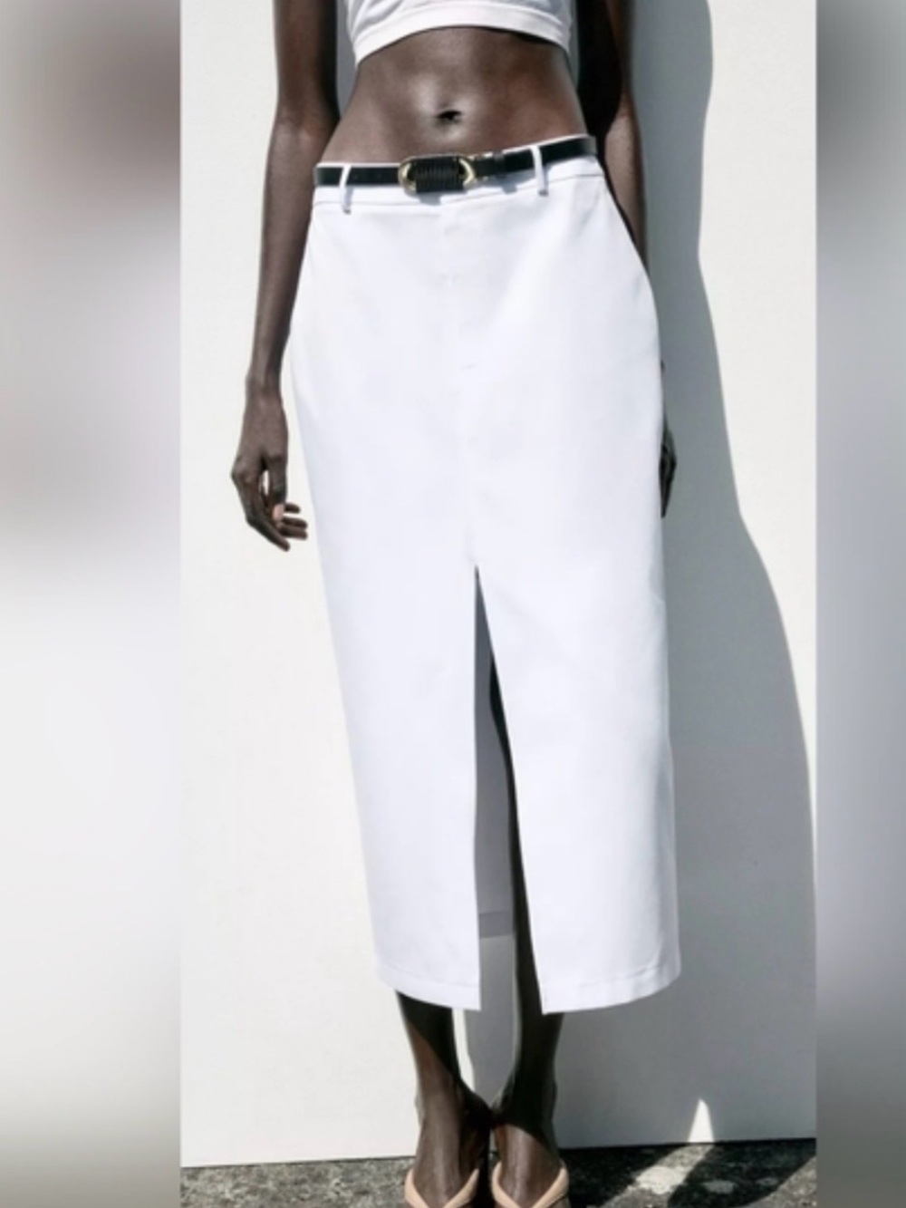 Zara belted, midi pencil skirt